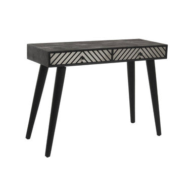 Silver and White Two Drawer Console Table in Acacia Wood, Boho