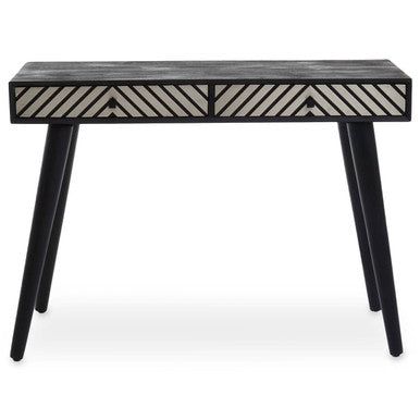 Silver and White Two Drawer Console Table in Acacia Wood, Boho