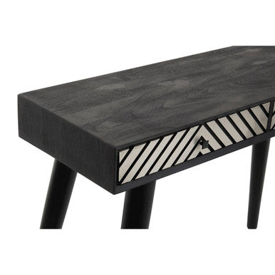 Silver and White Two Drawer Console Table in Acacia Wood, Boho
