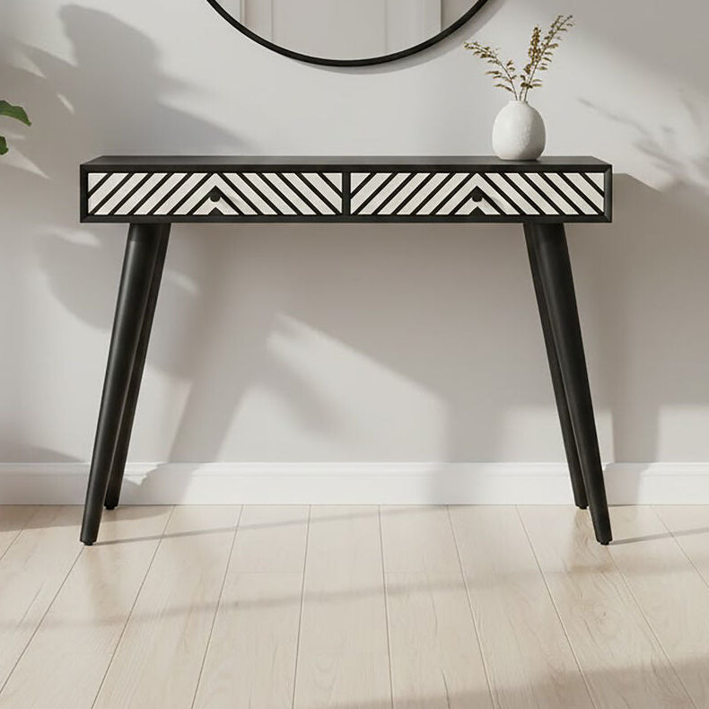 Silver and White Two Drawer Console Table in Acacia Wood, Boho