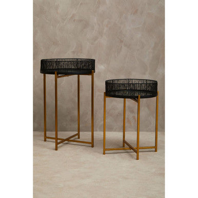 Set of 2 Black Wire and Gold Metal Frame Nesting Tables, Enzo