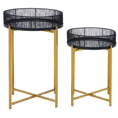 Set of 2 Black Wire and Gold Metal Frame Nesting Tables, Enzo