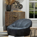 Hoxton Antique Black Leather Cocoon Lounge Chair with Padded Seat