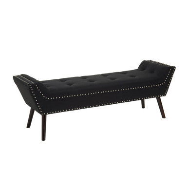 Alea Black Fabric Bench with Button Tufted Seat