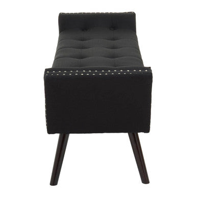 Alea Black Fabric Bench with Button Tufted Seat