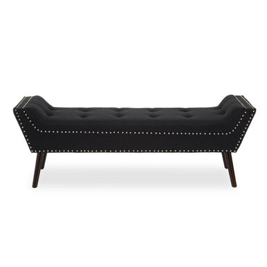Alea Black Fabric Bench with Button Tufted Seat