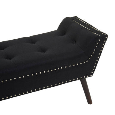 Alea Black Fabric Bench with Button Tufted Seat