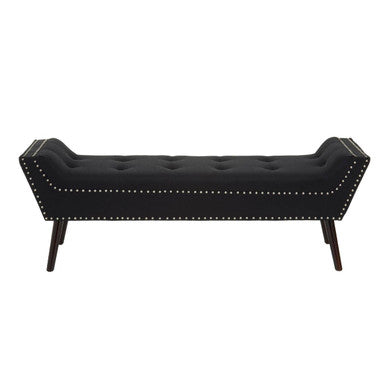 Alea Black Fabric Bench with Button Tufted Seat