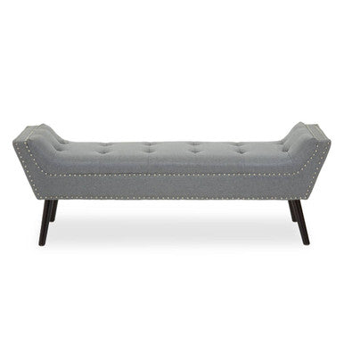 Alea Grey Fabric Bench with Button Tufted Seat