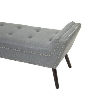 Alea Grey Fabric Bench with Button Tufted Seat