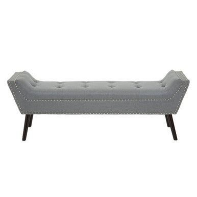 Alea Grey Fabric Bench with Button Tufted Seat