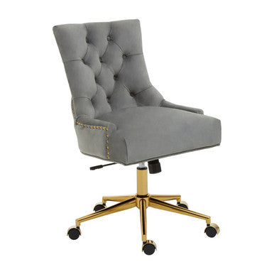 Anita Grey Velvet Office Chair with Gold Swivel Base