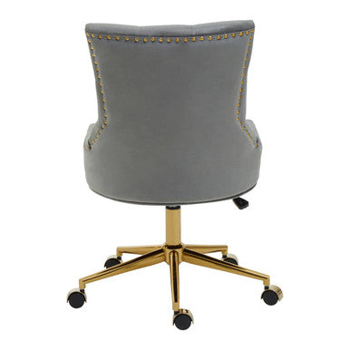 Anita Grey Velvet Office Chair with Gold Swivel Base