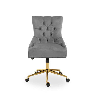 Anita Grey Velvet Office Chair with Gold Swivel Base