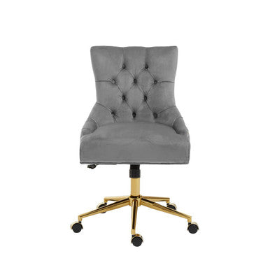 Anita Grey Velvet Office Chair with Gold Swivel Base