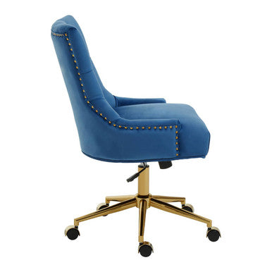 Anita Blue Velvet Office Chair with Gold Swivel Base