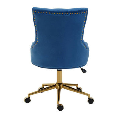 Anita Blue Velvet Office Chair with Gold Swivel Base