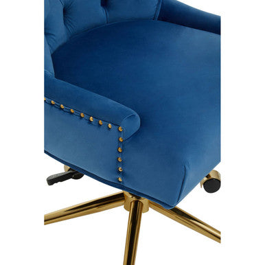 Anita Blue Velvet Office Chair with Gold Swivel Base