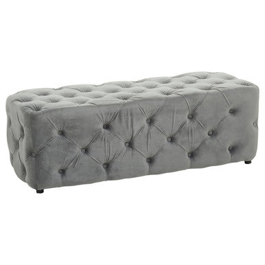 Alea Grey Velvet Bench with Button Tufted Seat