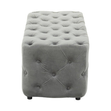 Alea Grey Velvet Bench with Button Tufted Seat
