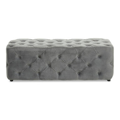 Alea Grey Velvet Bench with Button Tufted Seat
