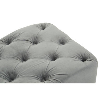 Alea Grey Velvet Bench with Button Tufted Seat