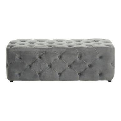 Alea Grey Velvet Bench with Button Tufted Seat