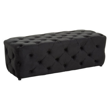 Alea Black Velvet Bench with Button Tufted Seat