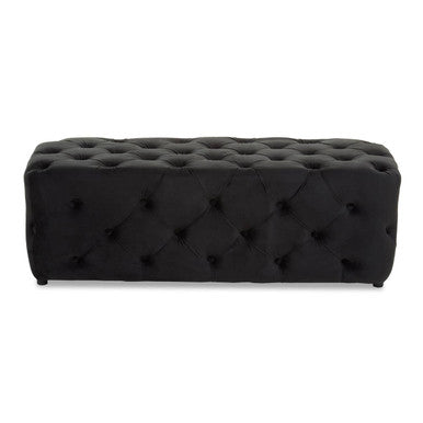 Alea Black Velvet Bench with Button Tufted Seat