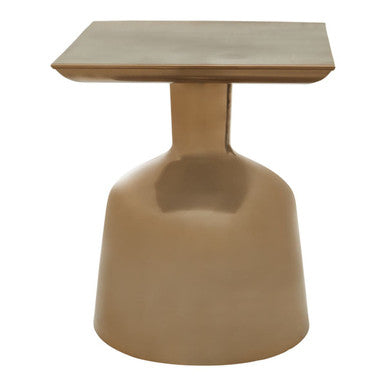 Antique Gold Finish Metal Side Table with Round Glass Top and Round Base, Pazo