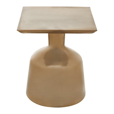Antique Gold Finish Metal Side Table with Round Glass Top and Round Base, Pazo