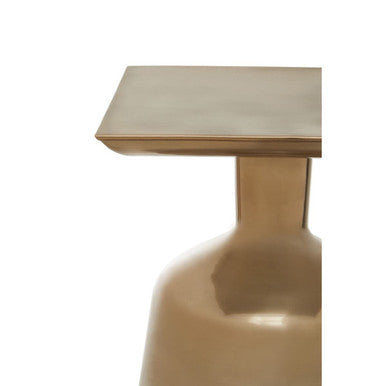 Antique Gold Finish Metal Side Table with Round Glass Top and Round Base, Pazo