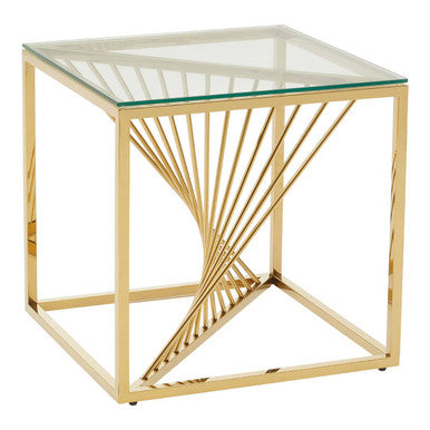 Amella Gold Stainless Steel Side Table with Clear Tempered Glass Top