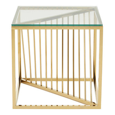Amella Gold Stainless Steel Side Table with Clear Tempered Glass Top