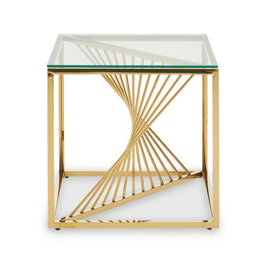 Amella Gold Stainless Steel Side Table with Clear Tempered Glass Top