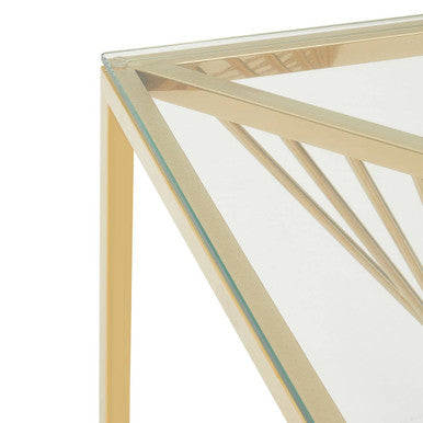 Amella Gold Stainless Steel Side Table with Clear Tempered Glass Top