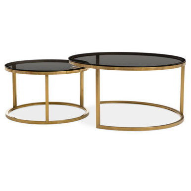 Alana Gold Metal and Tinted Glass Set of 2 Nesting Coffee Tables