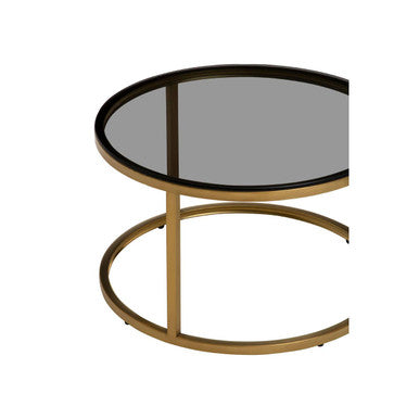 Alana Gold Metal and Tinted Glass Set of 2 Nesting Coffee Tables