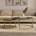 Alana Gold Metal and Tinted Glass Set of 2 Nesting Coffee Tables