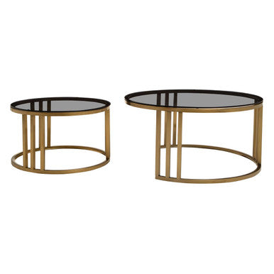 Alana Gold Metal and Tinted Glass Set of 2 Round Nesting Coffee Tables