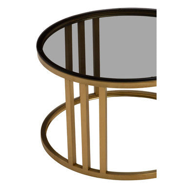 Alana Gold Metal and Tinted Glass Set of 2 Round Nesting Coffee Tables