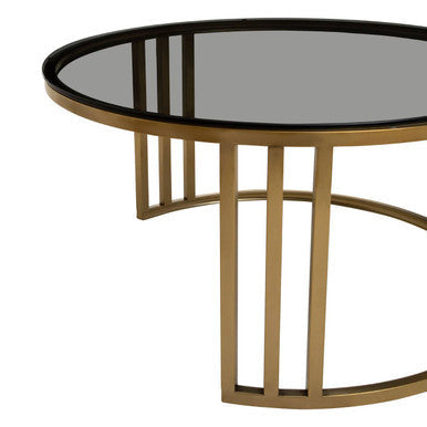 Set of 2 Tinted Glass Round Tops Nesting Coffee Tables with Brushed Gold Stainless Steel Frames, Alana