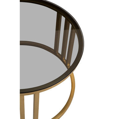 Alana Gold Metal and Tinted Glass Set of 2 Round Nesting Coffee Tables