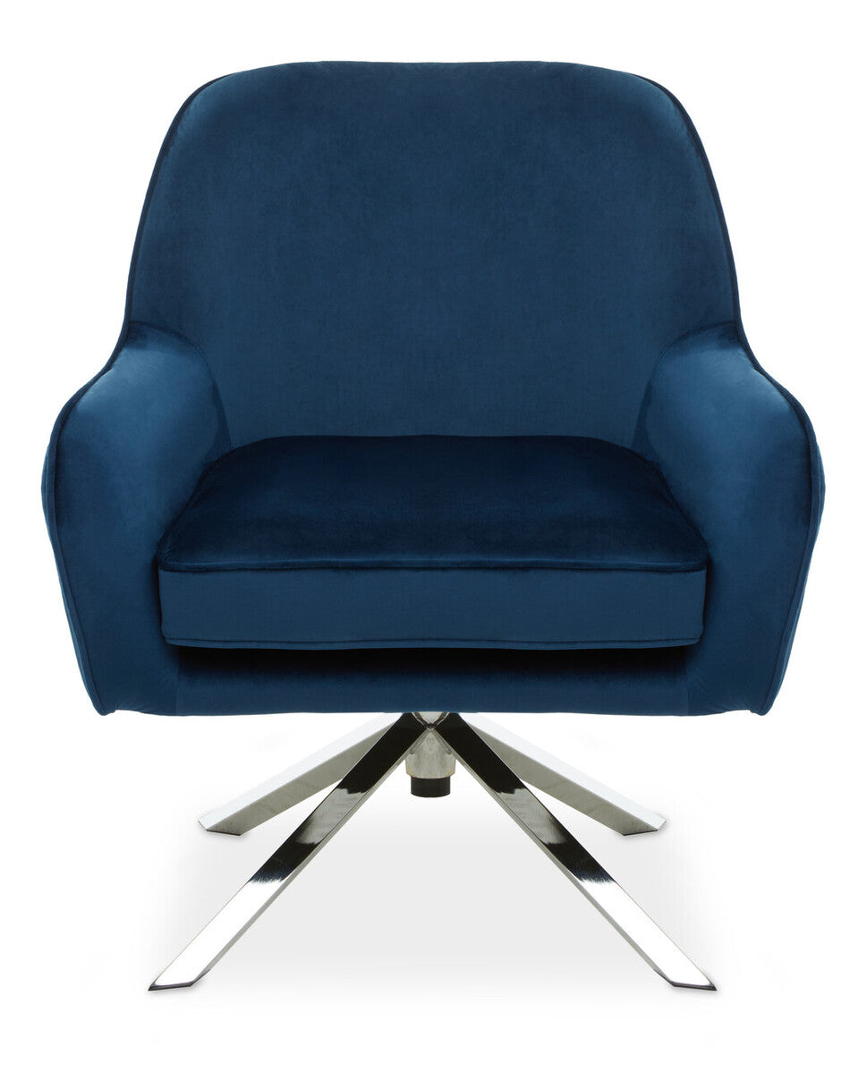Avery Midnight Blue Velvet Swivel Chair with Curved Back