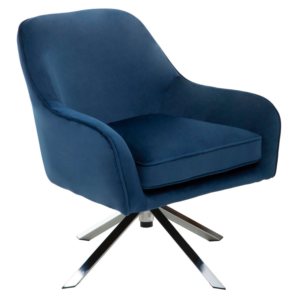 Avery Midnight Blue Velvet Swivel Chair with Curved Back