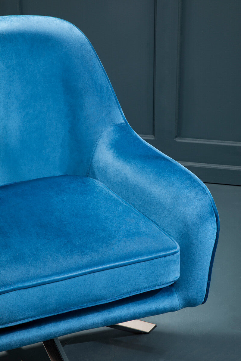Avery Midnight Blue Velvet Swivel Chair with Curved Back