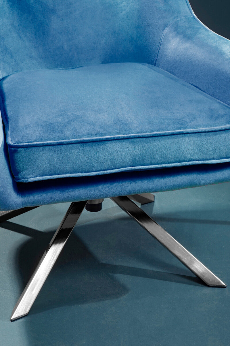 Avery Midnight Blue Velvet Swivel Chair with Curved Back