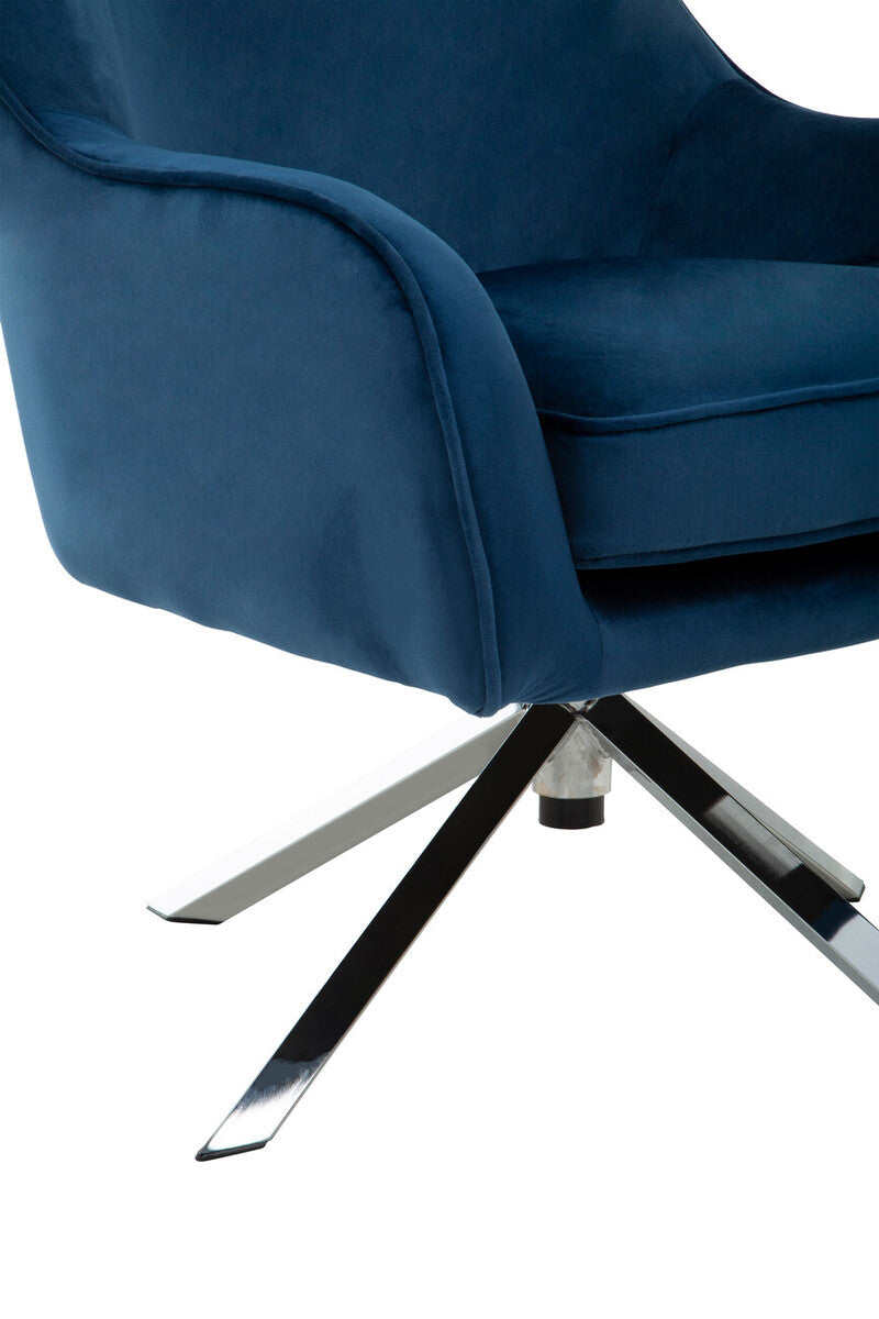 Avery Midnight Blue Velvet Swivel Chair with Curved Back