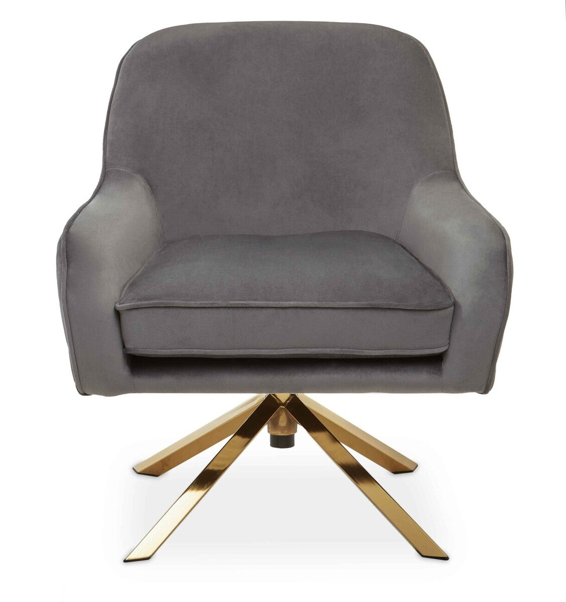 Avery Grey Velvet Swivel Chair with Curved Back
