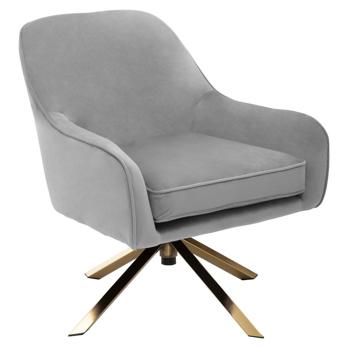 Avery Grey Velvet Swivel Chair with Curved Back